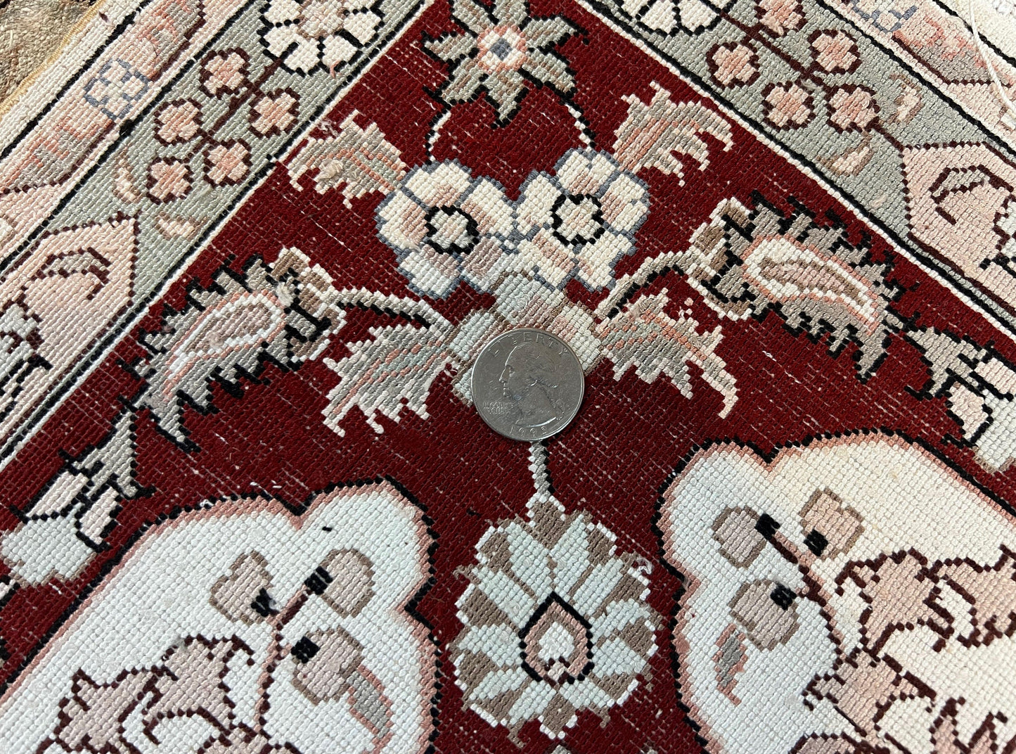 Silk Indian Kashmiri Rug 4x6 ft, Floral Medallion Hand Knotted Handmade Oriental Carpet, Vintage, Cream Burgundy, Very Fine Silk Rug 4 x 6 - Nuvé