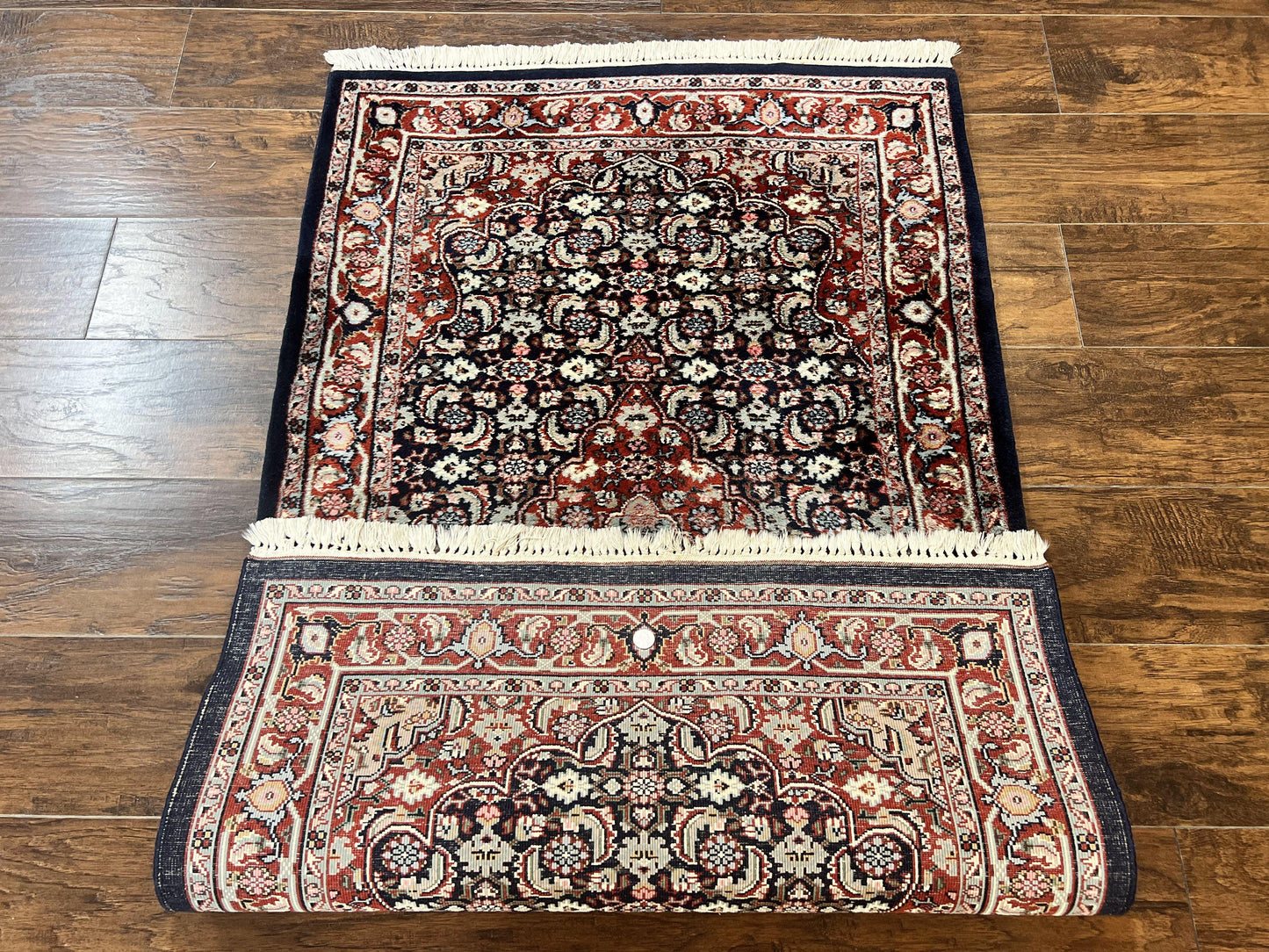 Indo Persian Rug 3x4, Herati Allover Pattern, Midnight Blue and Red, Small Vintage Handmade Wool Rug - Nuvé