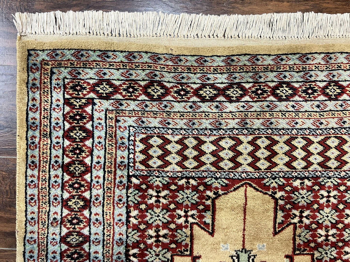 Bokhara Prayer Rug 3x5, Pakistani Turkoman Carpet, Tan, Handmade Vintage Wool Carpet - Nuvé