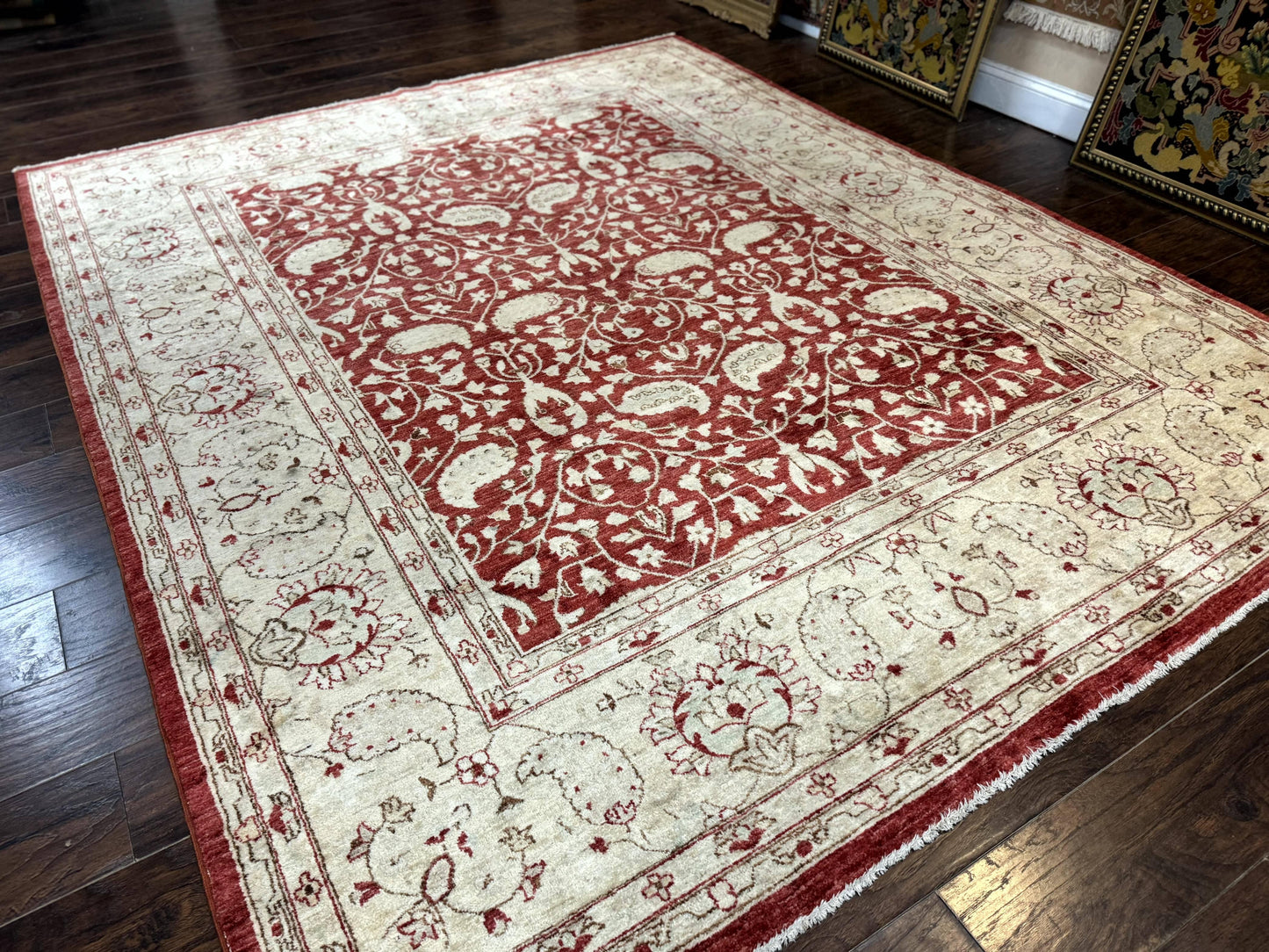 Pakistani Chobi Rug 8x10, Red, Handmade - Nuvé