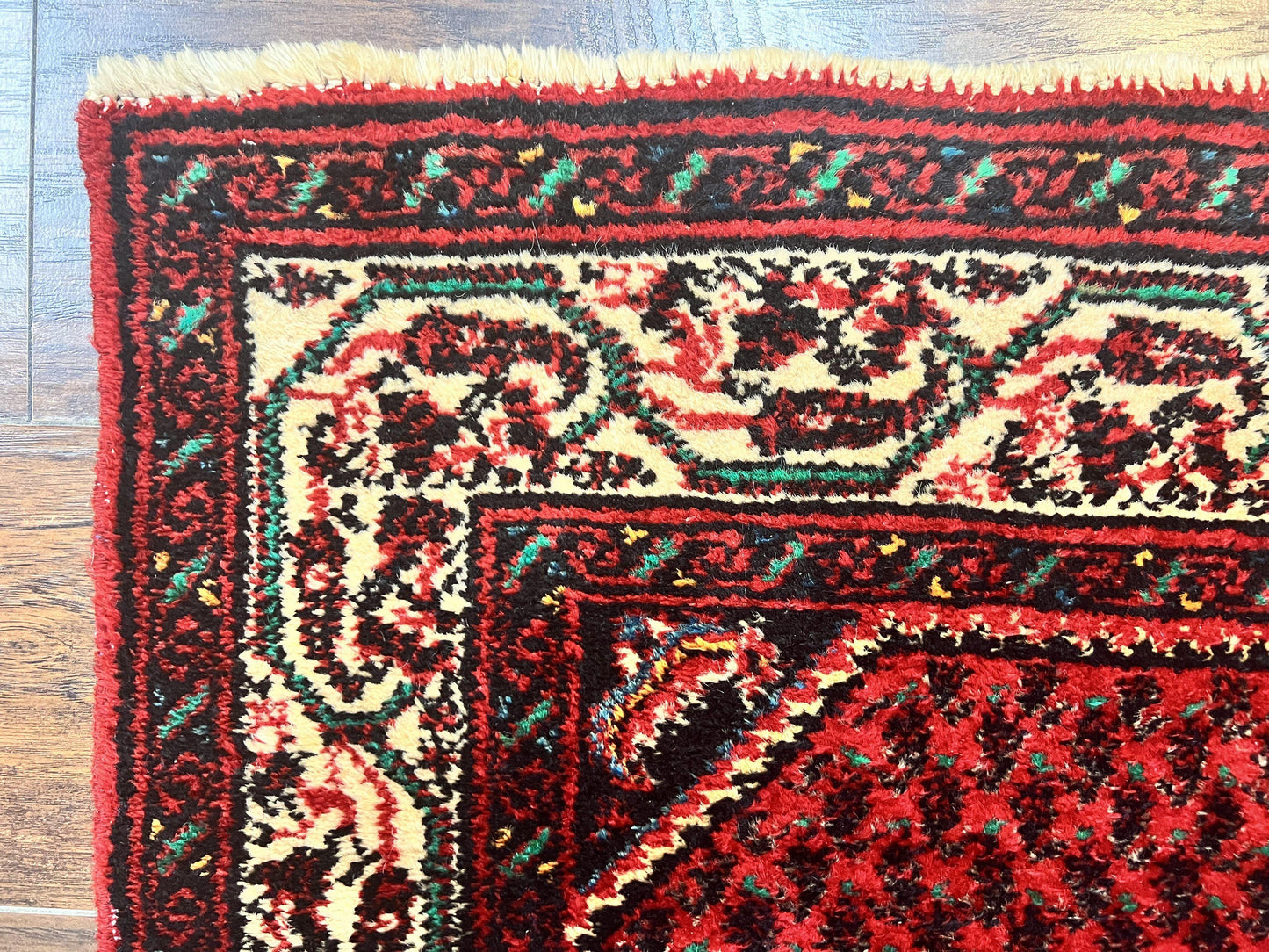 Persian Tribal Rug 2.6 x 5, Boteh Paisley Pattern, Red and Beige, Wool Hamadan Rug - Nuvé