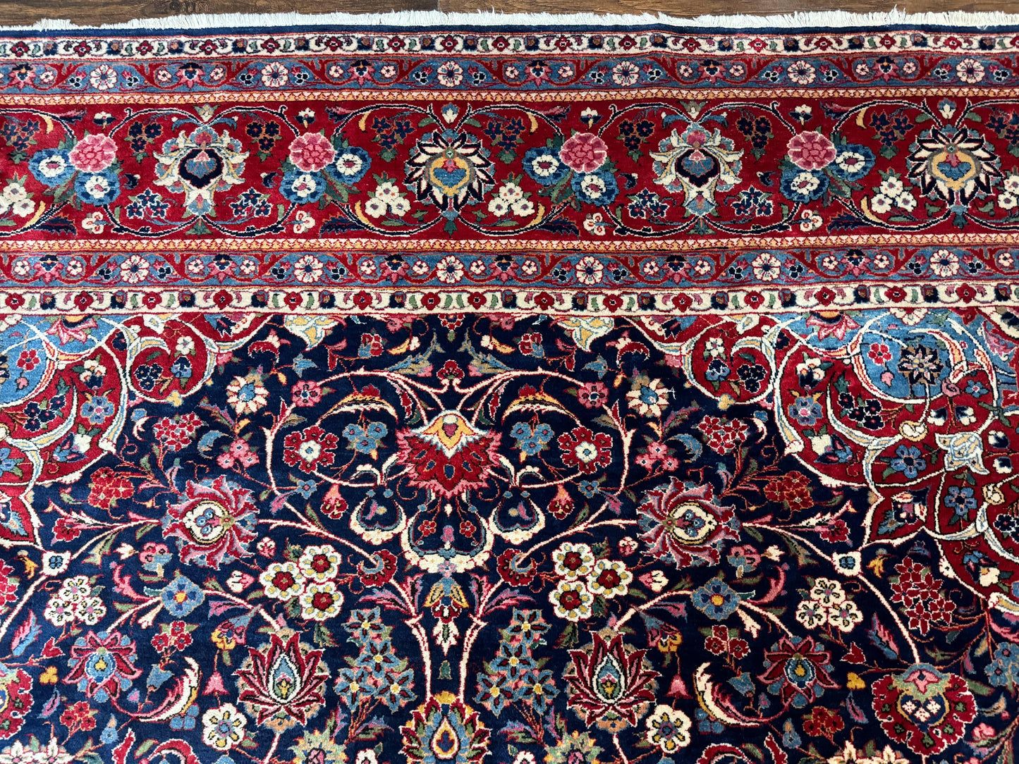 Navy Blue Persian Rug 9x12, Antique Persian Carpet, Kork Wool, 200 KPSI, Persian Kashan Rug - Nuvé