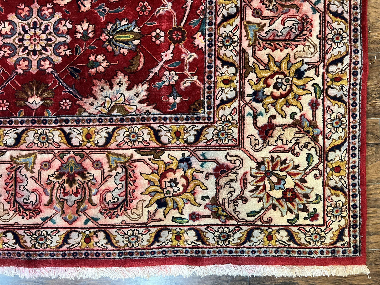 Persian Tabriz Rug 10x12, Floral Allover, Handmade Vintage Wool Carpet, Red and Cream - Nuvé