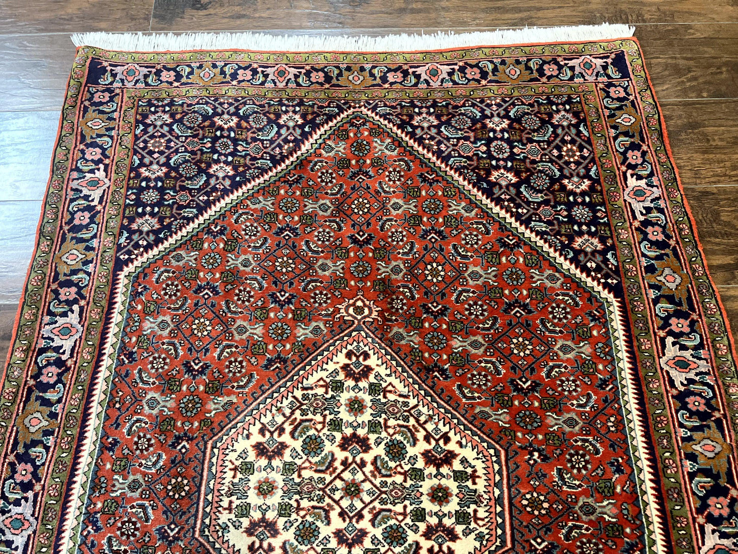 Persian Bidjar Rug 4x5, Finely Hand Knotted Vintage Carpet, Red and Navy Blue, Handmade Wool Rug, 180 KPSI - Nuvé