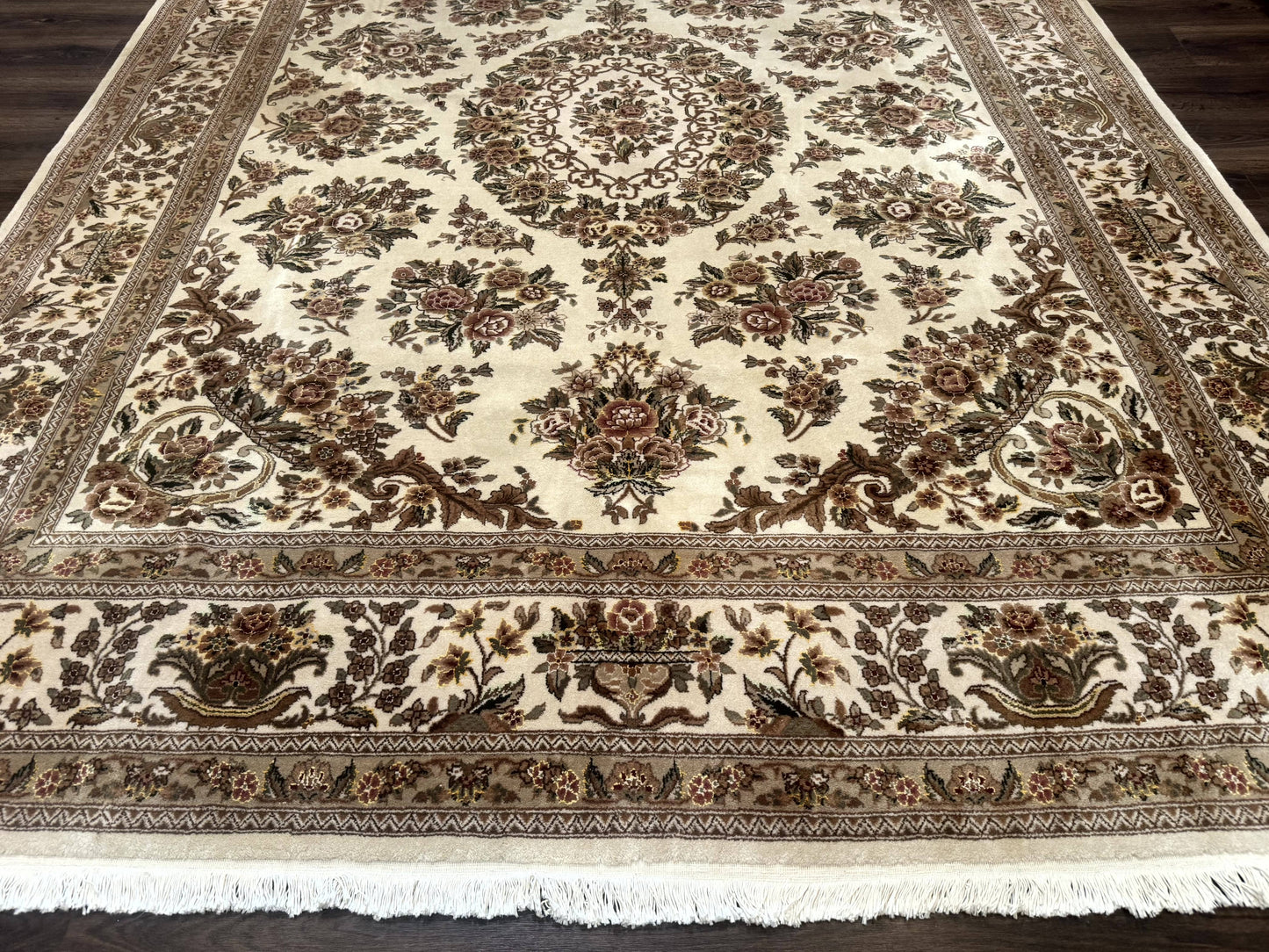 Sino Persian Rug 8x10, Floral, Elegant, Fine 225 KPSI, Beige, Wool & Silk - Nuvé