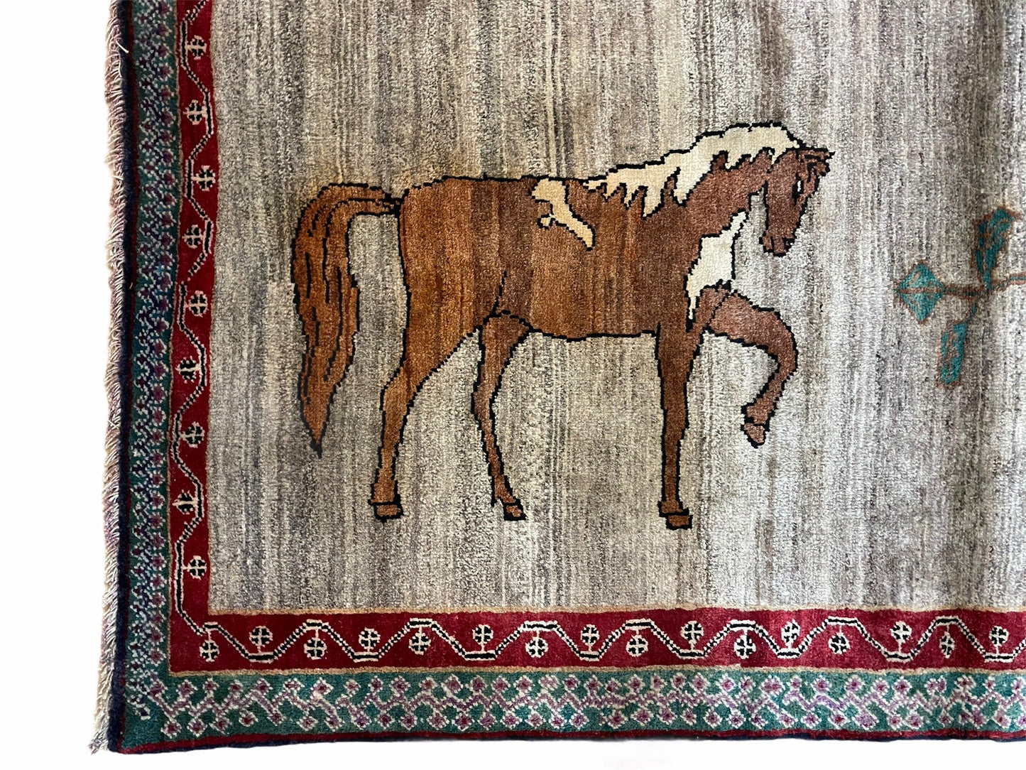 4 X 6 Handmade Rug Zagros New Vintage Quality Wool Rug Horses Silver Brown Nice - Nuvé