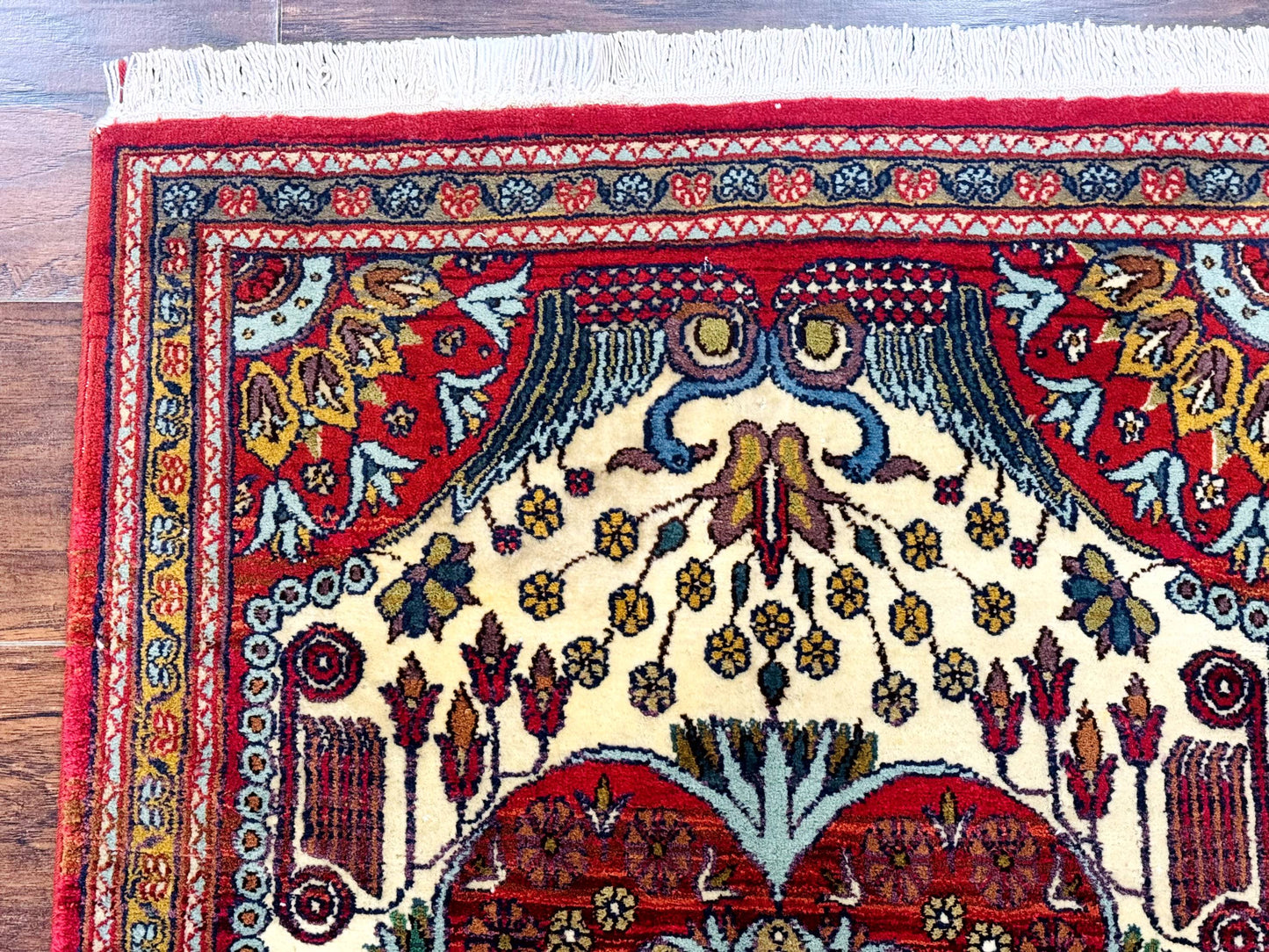 Persian Bijar Rug 2.6 x 4, Antique Carpet, Brick Red and Ivory - Nuvé