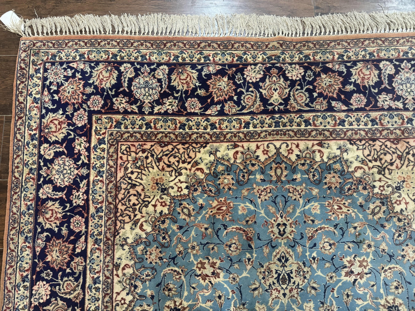 Light Blue Persian Isfahan Rug 5x8, Floral Medallion, Wool on Silk Foundation, Very Fine 530 KPSI, Handmade Carpet - Nuvé