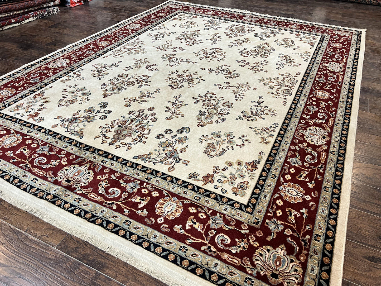 Karastan Rug 8.6 x 11.6, English Manor #2103, Ivory Floral Sarouk, Wool Karastan Carpet, Large Karastan Area Rug, Traditional Karastan Rug - Nuvé