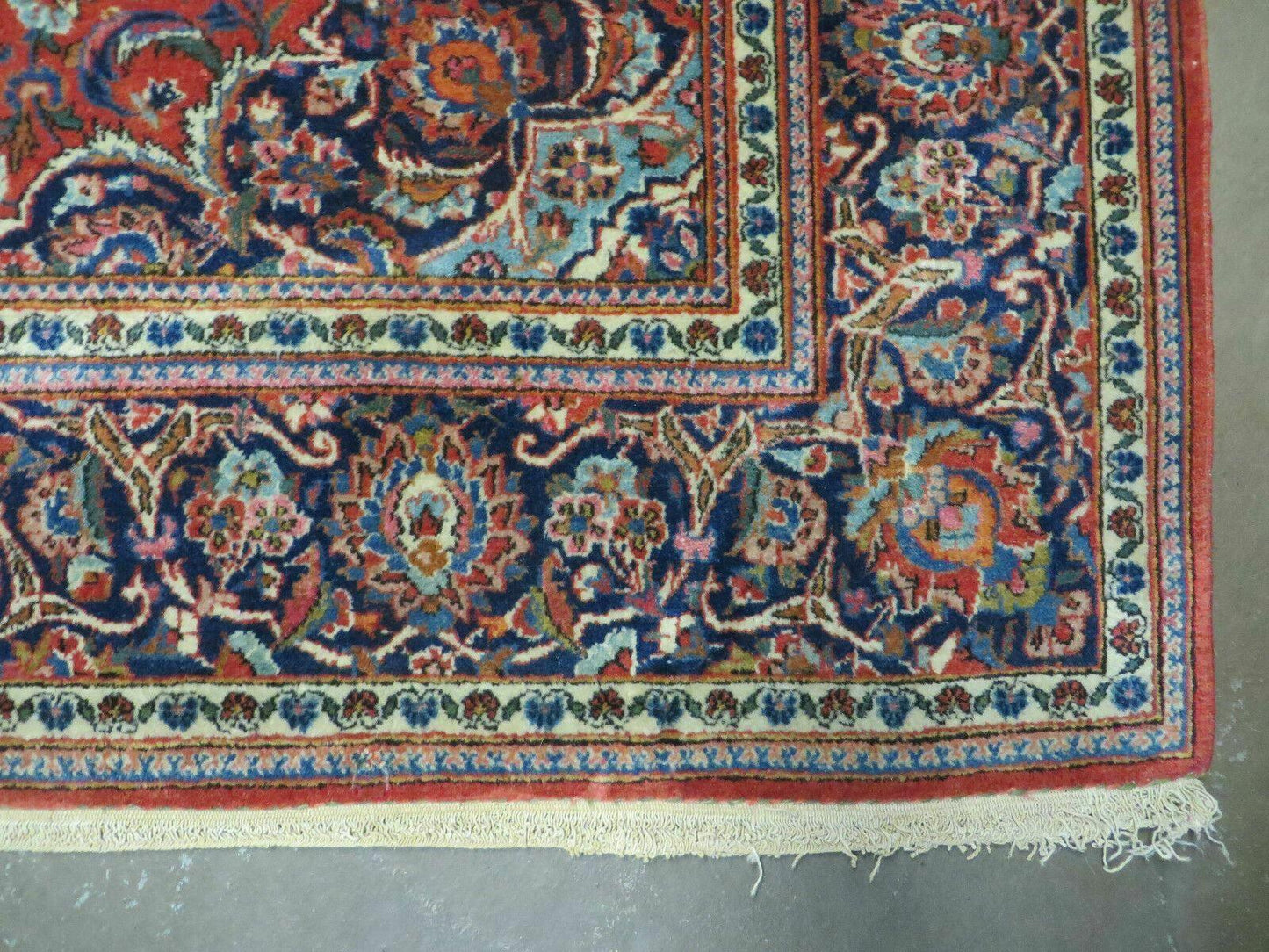 Persian Kashan Rug 4x7, Red and Navy Blue Semi Antique Vintage Wool Oriental Carpet, Hand Knotted Rug, Floral Medallion, High Quality Fine Carpet - Nuvé