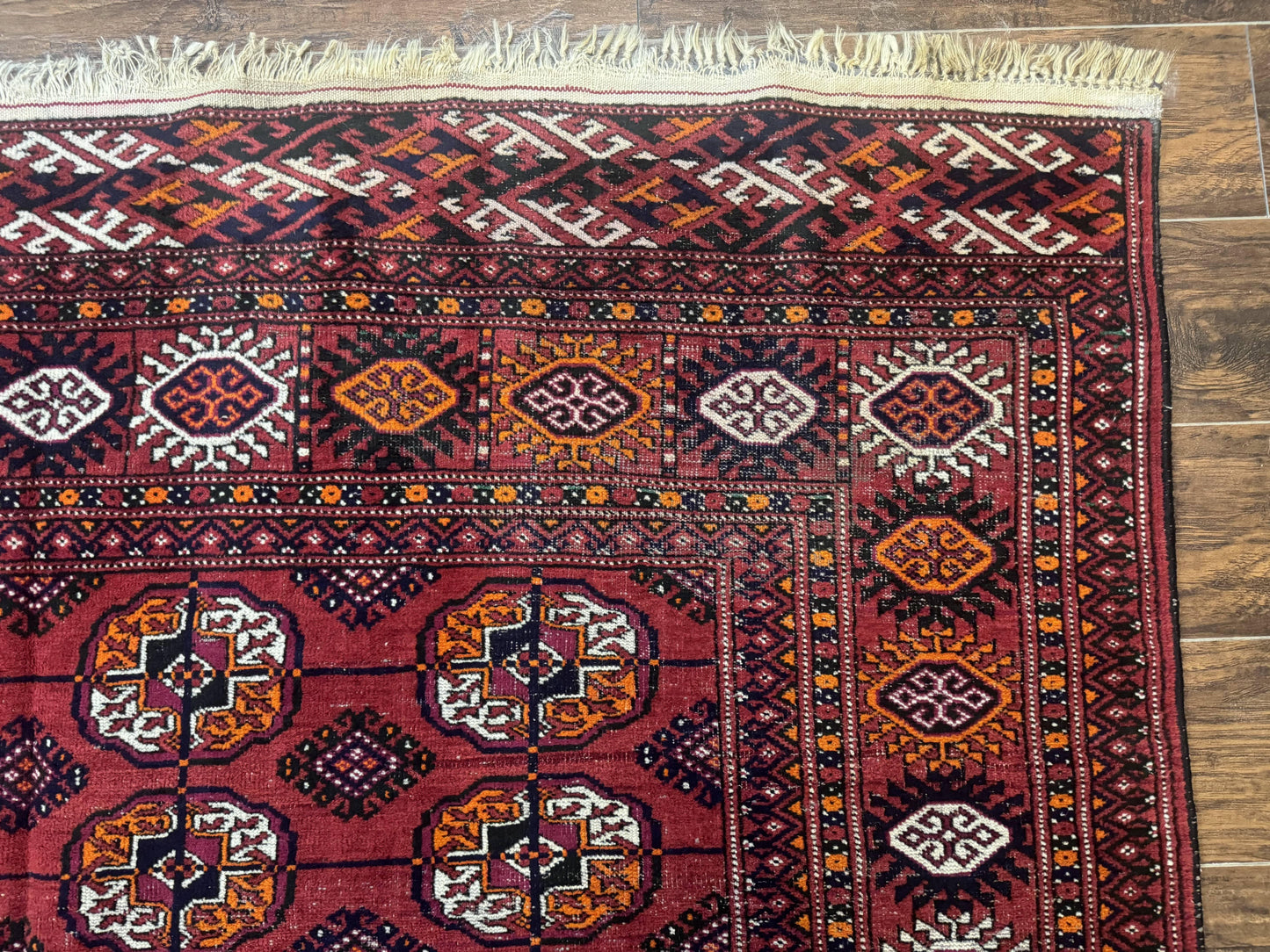 Antique Persian Turkoman Bokhara Rug 7x11, Tribal Rug, Red - Nuvé