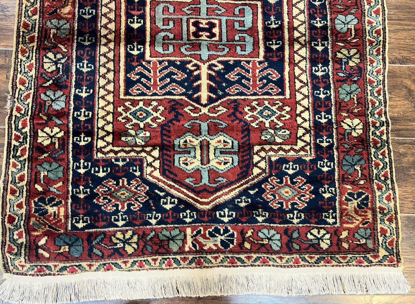 Antique Turkish Sparta Rug 3x4, Geometric Caucasian Pattern, Vintage Handmade Tribal Wool Carpet - Nuvé