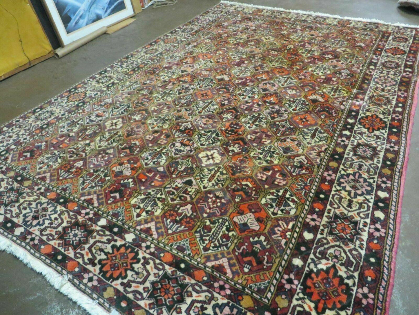 Antique Persian Bakhtiari Rug 7x10 - Multicolor Repeated Panel Design - Vegetable Dyed Rug - Hand Knotted Wool Room Sized Oriental Carpet 7 x 10 Rug - Nuvé