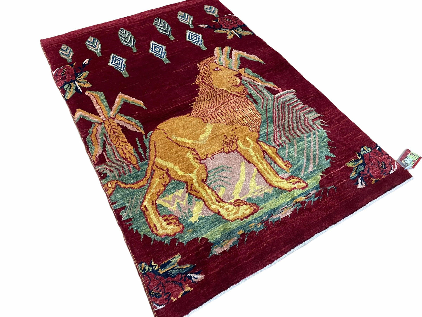 3 X 5 Handmade Rug New Vintage Rug Quality Wool Pictorial Lion Jungle Veg Dyes - Nuvé