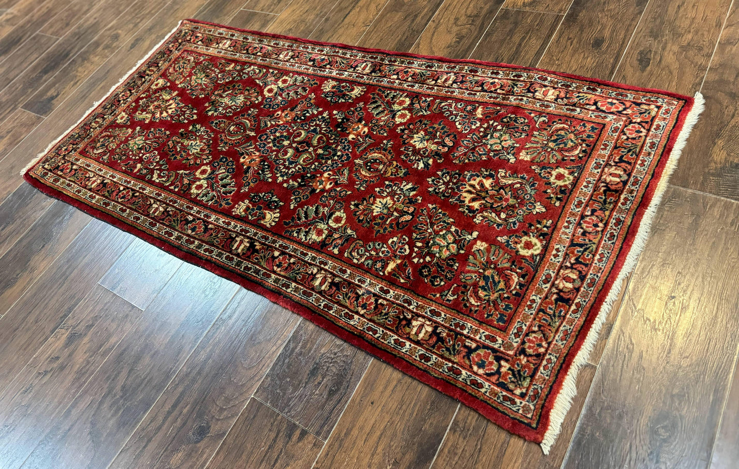Red Persian Sarouk Rug 3 x 5.8, Antique Wool Carpet, 210 KPSI - Nuvé