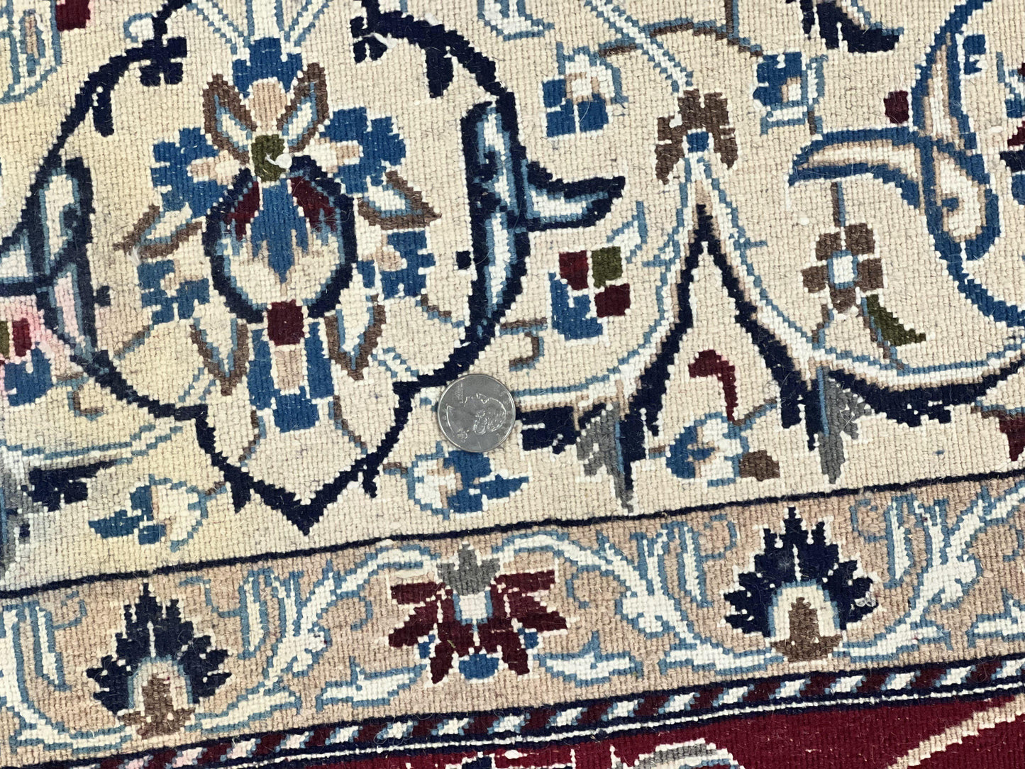 Persian Nain Rug 6x10, Wool and Silk Highlights, Red and Ivory, Floral Medallion, Vintage Handmade Hand Knotted, Fine 225 KPSI, Traditional Rug - Nuvé