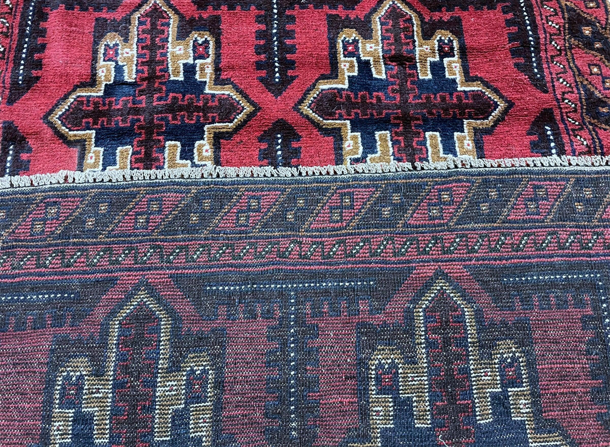 3X5 Vintage Handmade Tribal Wool Rug Balouchi Rug Afghan Rug Red Beige Blue Nice