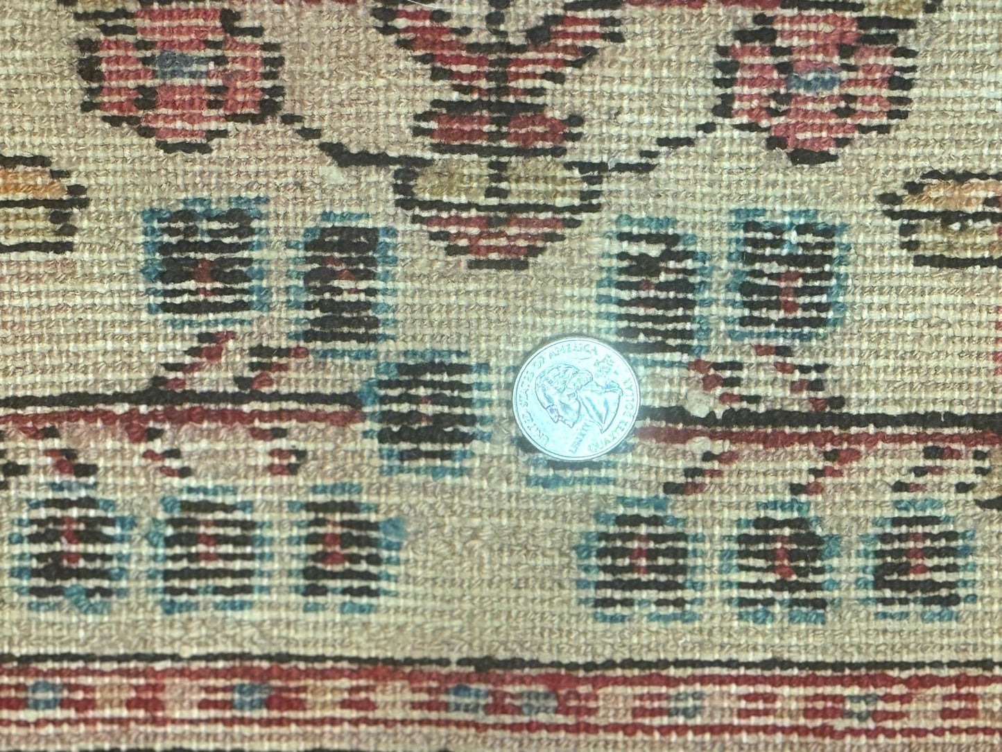 Small Antique Persian Rug 2x3, Beige and Red, Floral, Wool, Hamadan Rug - Nuvé