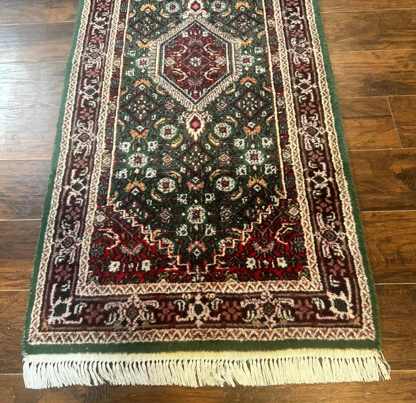 Green Indo Persian Bidjar Runner Rug 3x10, Green and Red - Nuvé