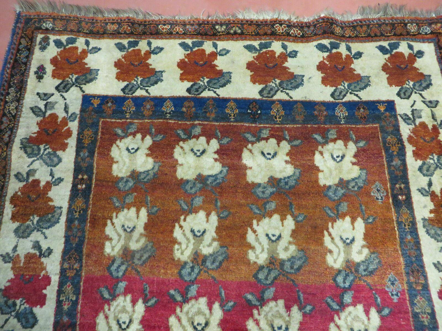 4' X 5' Semi Antique Handmade Fine Turkish Flowers Bouquet Wool Rug Nice - Nuvé