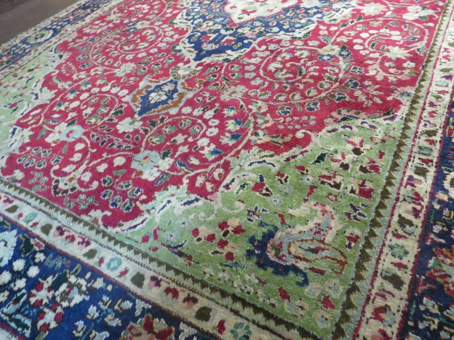 Persian Tabriz Rug 7x10, Red Blue and Green Rug, Allover Floral Medallion Rug, Hand Knotted Rug, Antique Rug 7 x 10 Vintage Wool Oriental Carpet - Nuvé