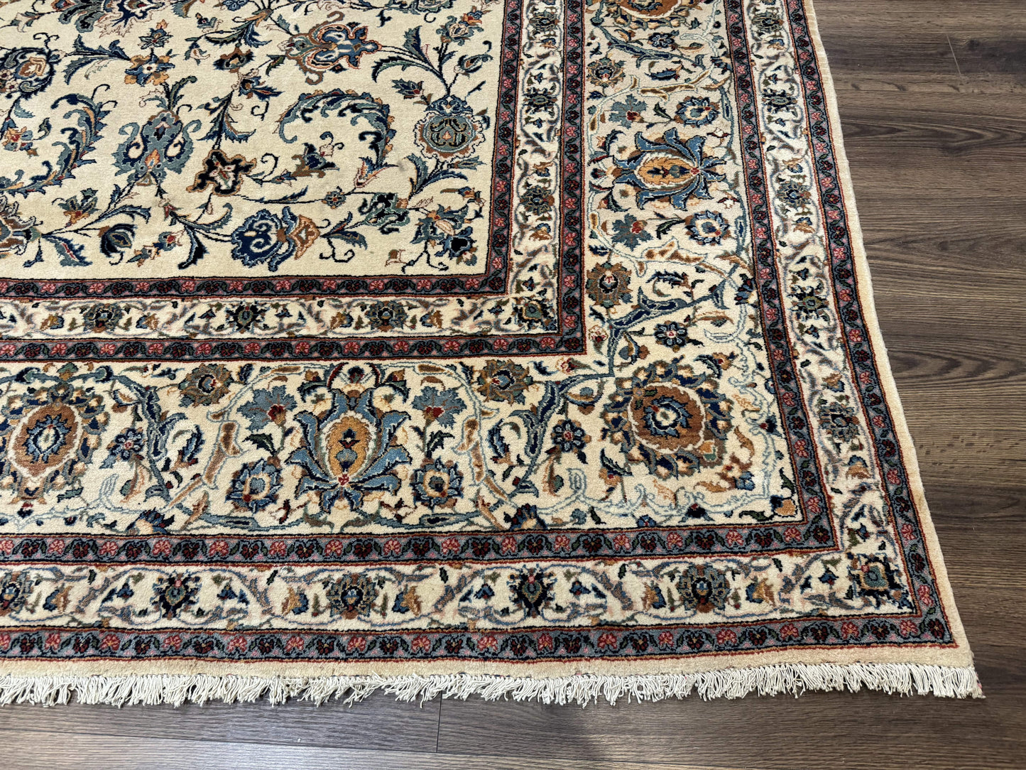 Persian Kashan Rug 10x14, Bone - Beige and Blue, Allover Pattern, Traditional Persian Carpet, Fine 260 KPSI - Nuvé