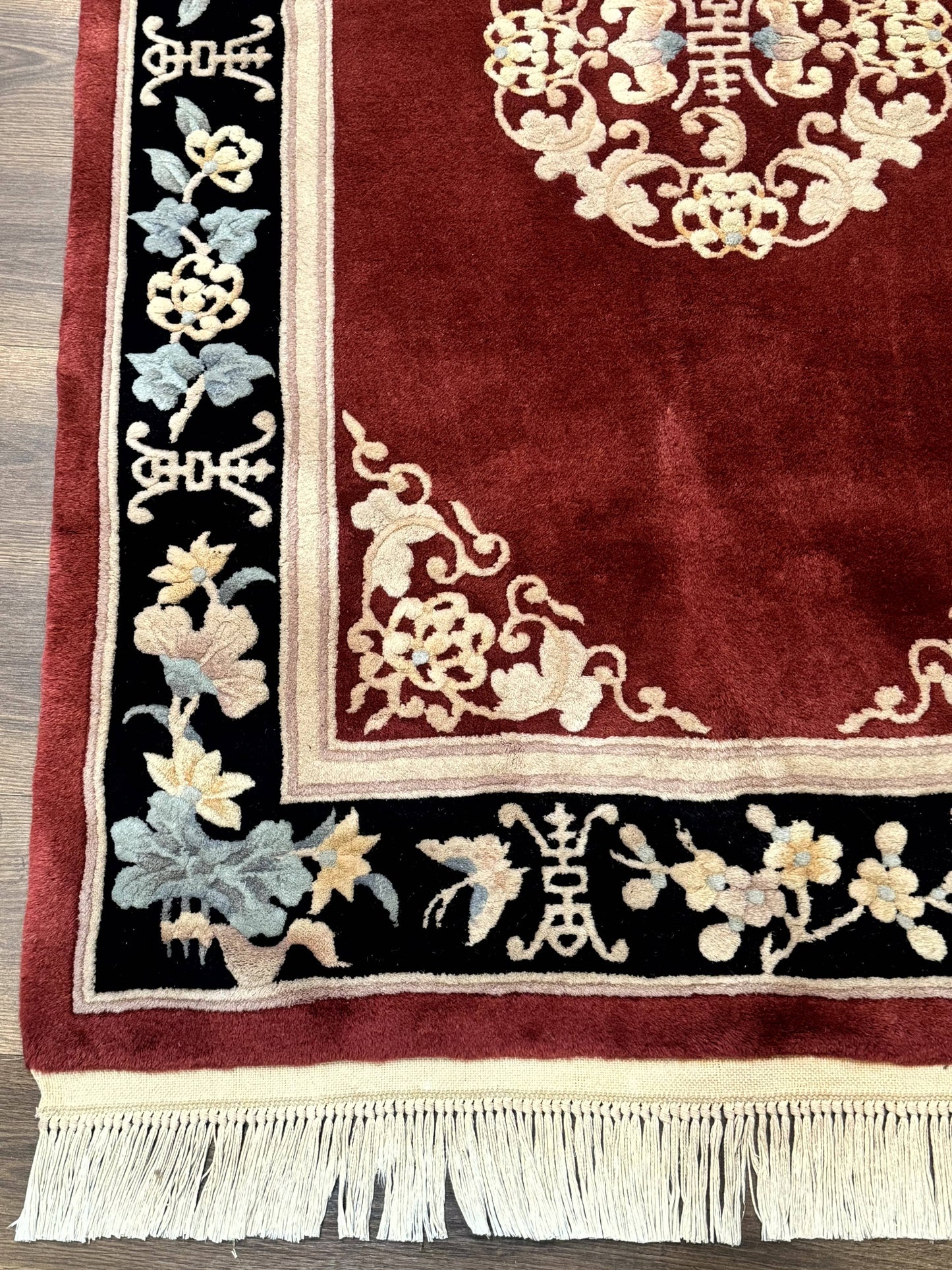 Dark Red Chinese Wool Rug 4x6, Chinese 90 Line Rug, Carving Rug, Handmade, Pair B - Nuvé