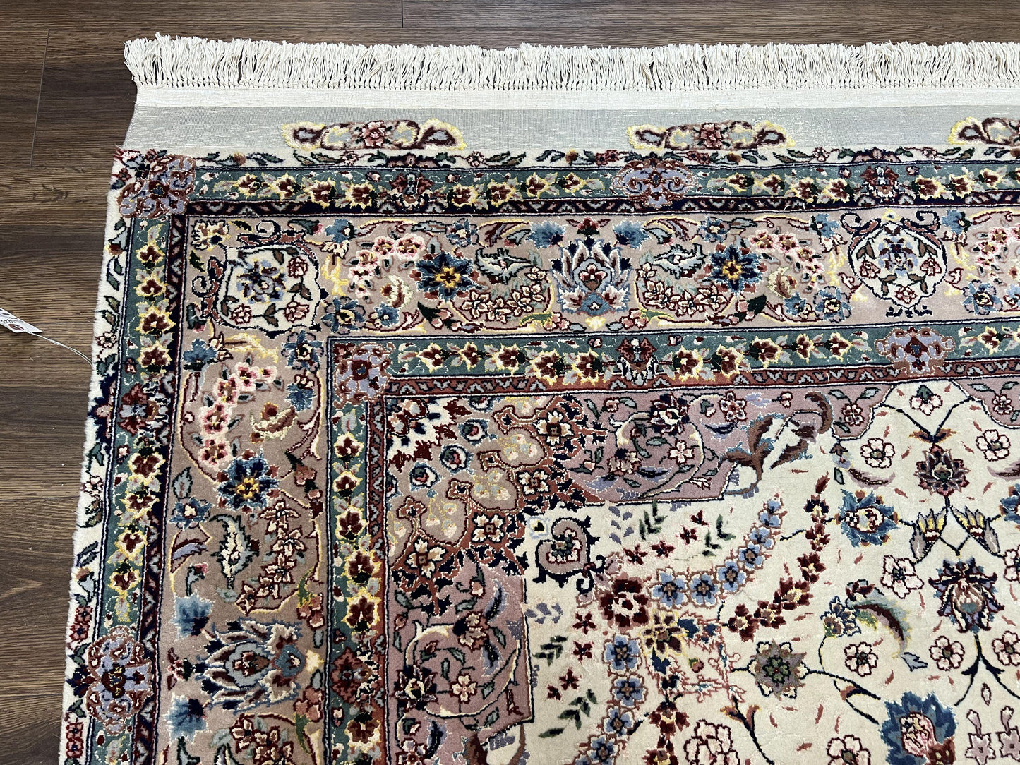 Beautiful Pak Persian Rug 6x9, Floral Medallion, Wool and Silk, Highly Detailed Elegant Carpet, Vintage Oriental Rug 6 x 9, Cream and Gray - Nuvé
