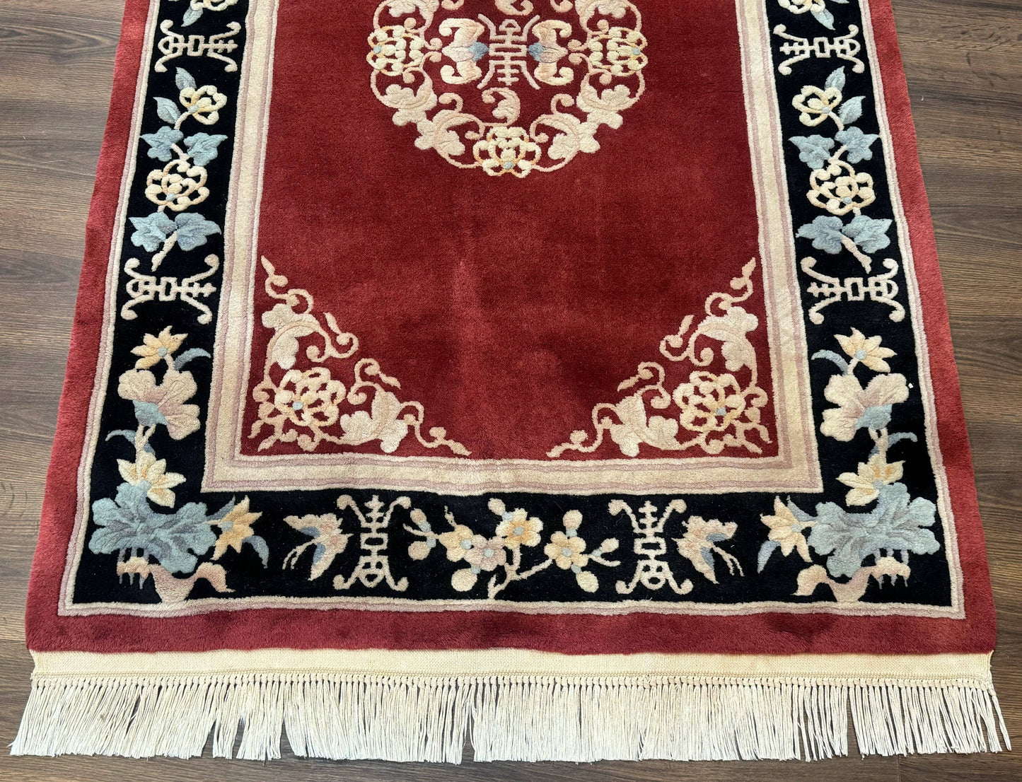 Dark Red Chinese Wool Rug 4x6, Chinese 90 Line Rug, Carving Rug, Handmade, Pair B - Nuvé