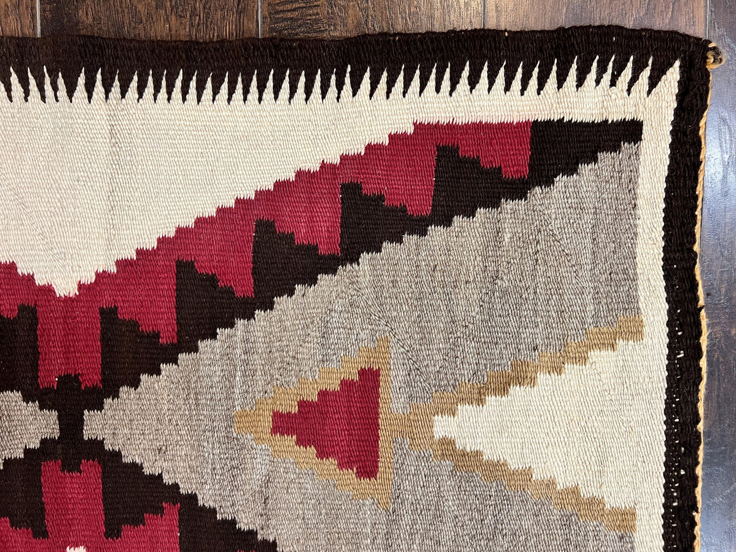 Antique Navajo Rug 2x4, Collectible Native American Wool Handmade Rug, Ivory Black Red Gray, Vintage Navajo Textile - Nuvé