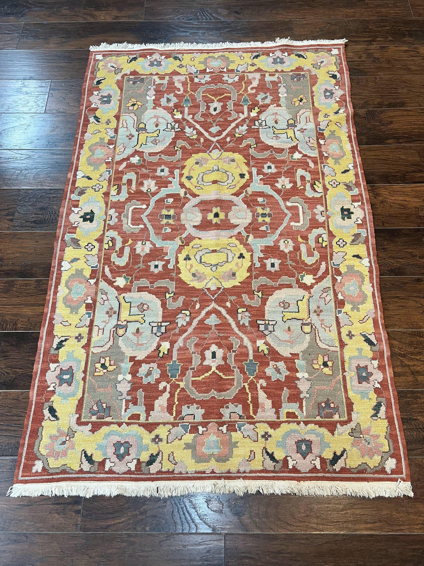 Turkish Flatweave Kilim Rug 4x6, Geometric Wool Handmade Carpet, Vintage - Nuvé