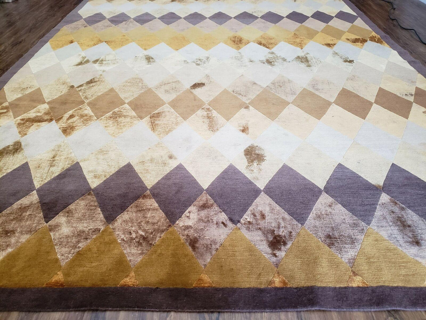 8' 6" X 11' Handmade Chinese Tibetan Nepal Silk & Wool Rug Gold Brown Tan Beige - Nuvé