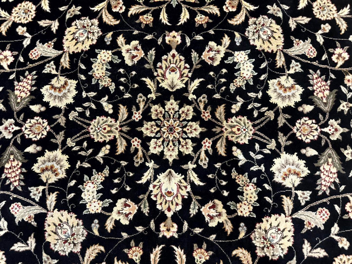 Sino Persian Rug 9x12, Fine Elegant Oriental Carpet 200 KPSI, Black and Dark Red, Allover Floral - Nuvé
