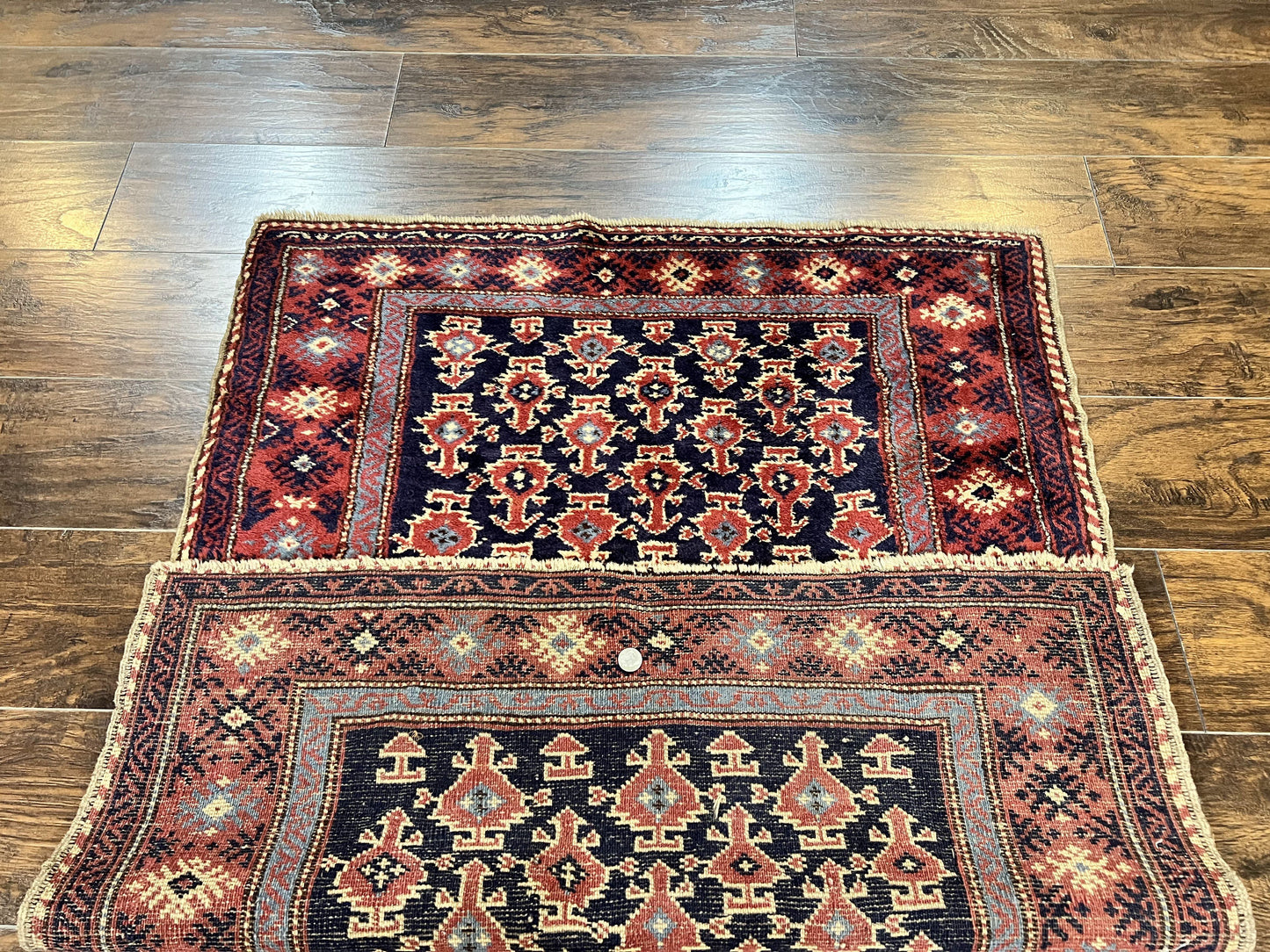 Turkish Sparta Rug 3x4, Allover Pattern, Navy Blue and Red, Antique Ispara Oriental Carpet 3 x 4, Small Turkish Handmade Vintage Wool Rug - Nuvé