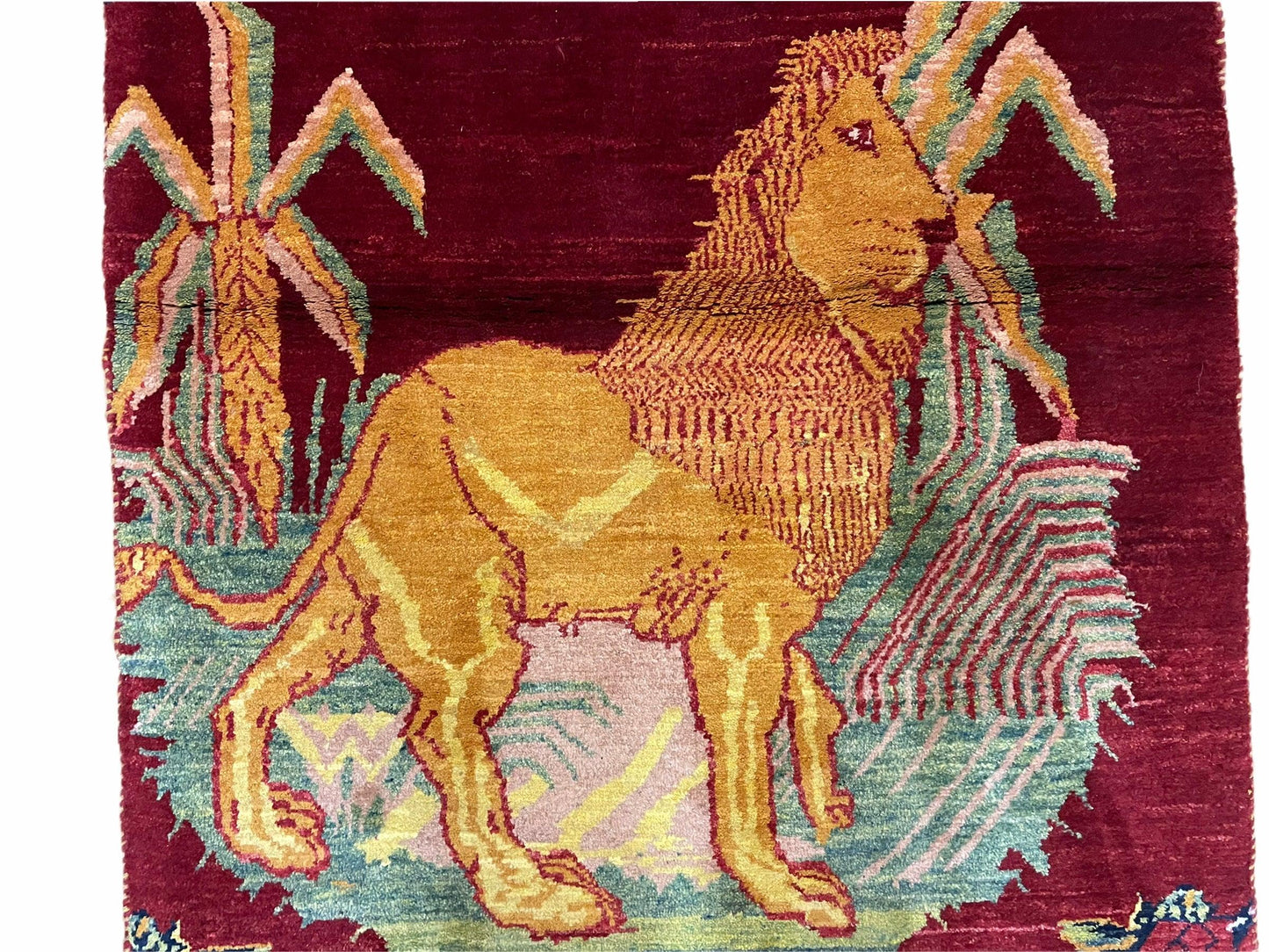 3 X 5 Handmade Rug New Vintage Rug Quality Wool Pictorial Lion Jungle Veg Dyes - Nuvé
