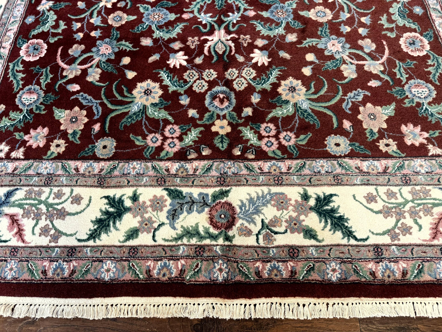 Indo Persian Rug 8x10, Red and Ivory, Floral Allover, Handmade Wool Area Rug - Nuvé