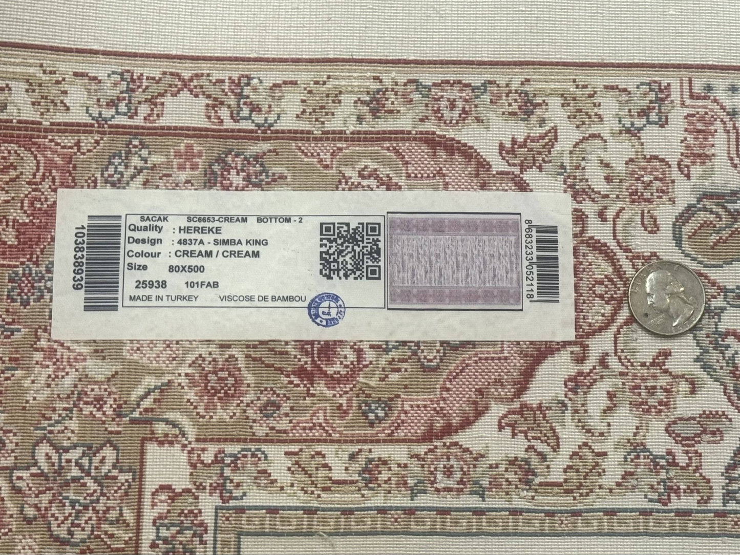 Long Turkish Silk Runner Rug 2.6 x 16.5, Hunting Design, Ivory, Bamboo Silk, New - Nuvé