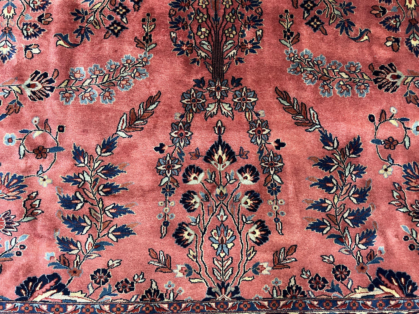 Indo Sarouk Rug 10x14, Vintage Indian Persian Area Rug 10 x 14, Wool Hand-Knotted Oriental Carpet, Red Floral Allover Large Rug, Beautiful - Nuvé
