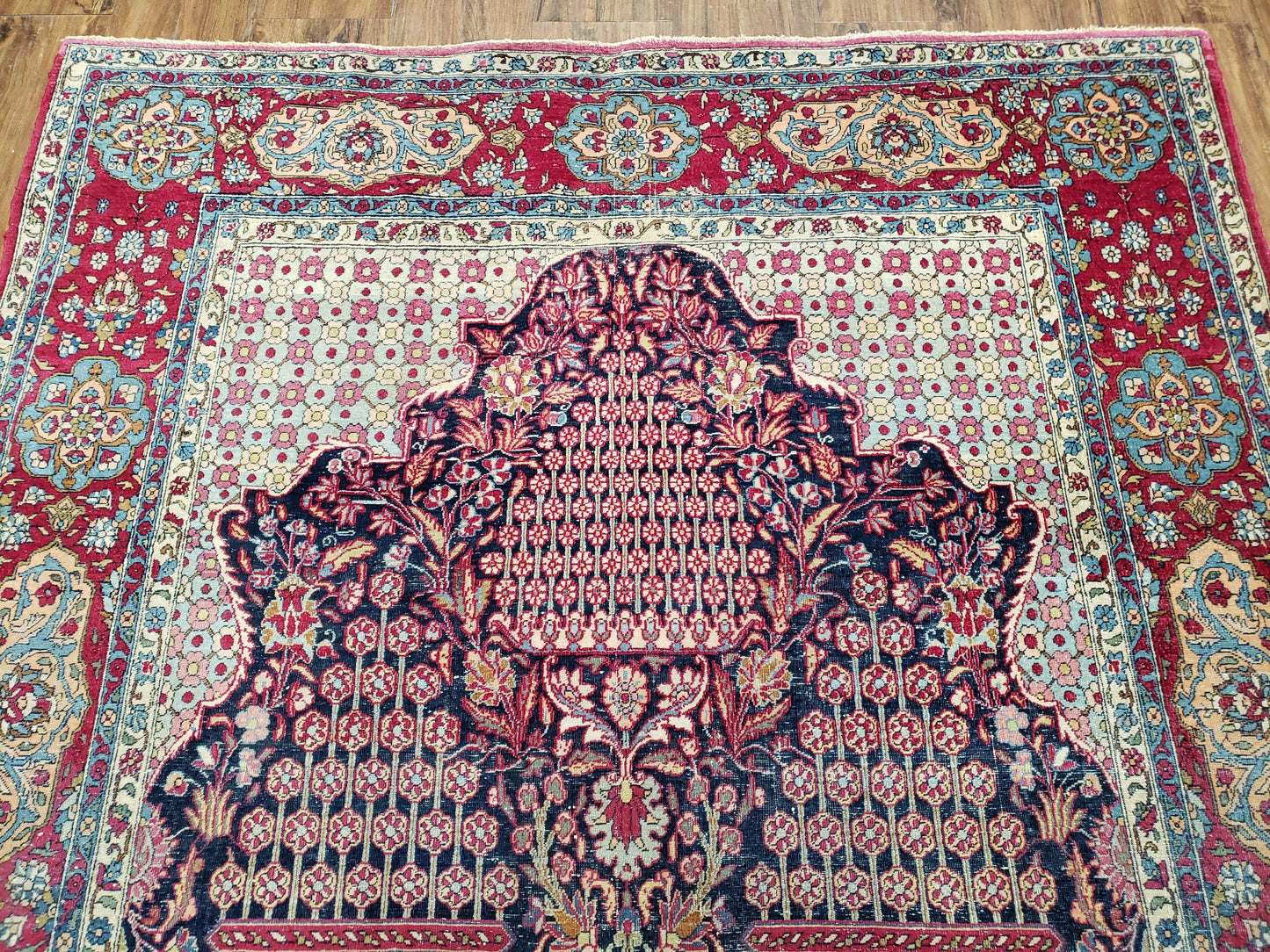 Antique Persian Tehran Rug 5x8, Midnight Blue and Red, Hand-Knotted, Wool - Nuvé
