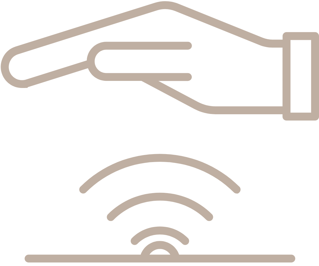 Outline of a hand holding a bottle with a droplet, symbolizing a bottle cap.