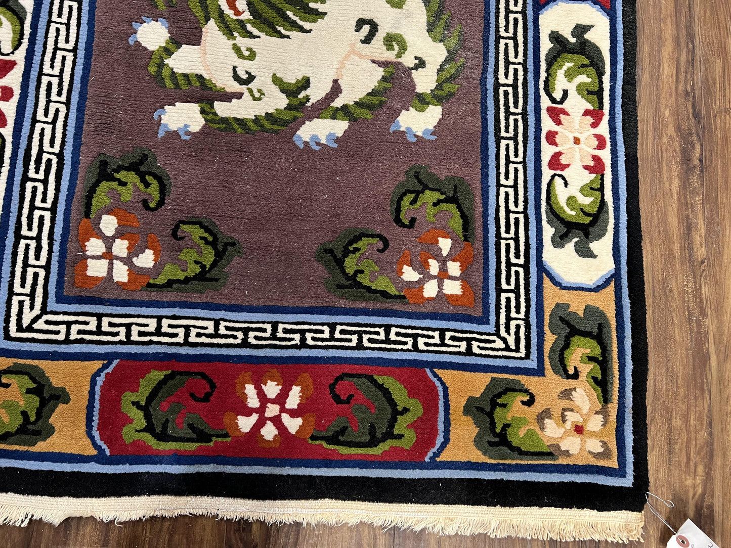 Chinese Art Deco Rug 3 x 5.5 with Animal Pictorials, Vintage Chinese Peking Wool Area Rug, Dark Puce Maroon Ivory, Hand Knotted Soft Carpet - Nuvé