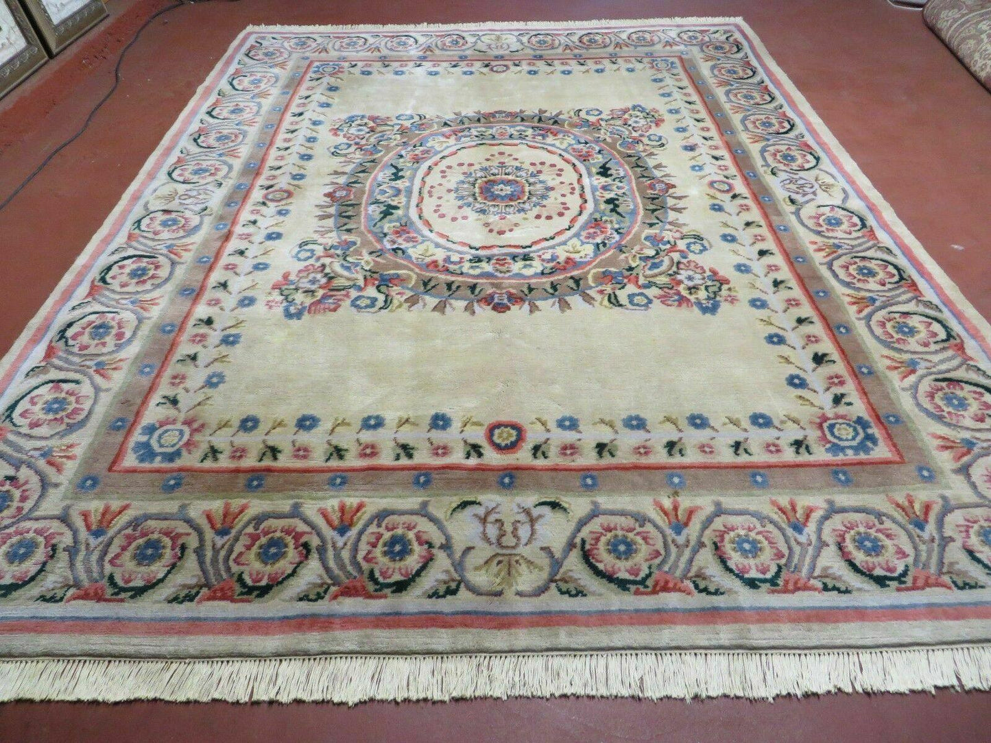 8' X 10' Vintage Handmade Wool Rug Aubusson Savonnerie Design European Nice - Nuvé