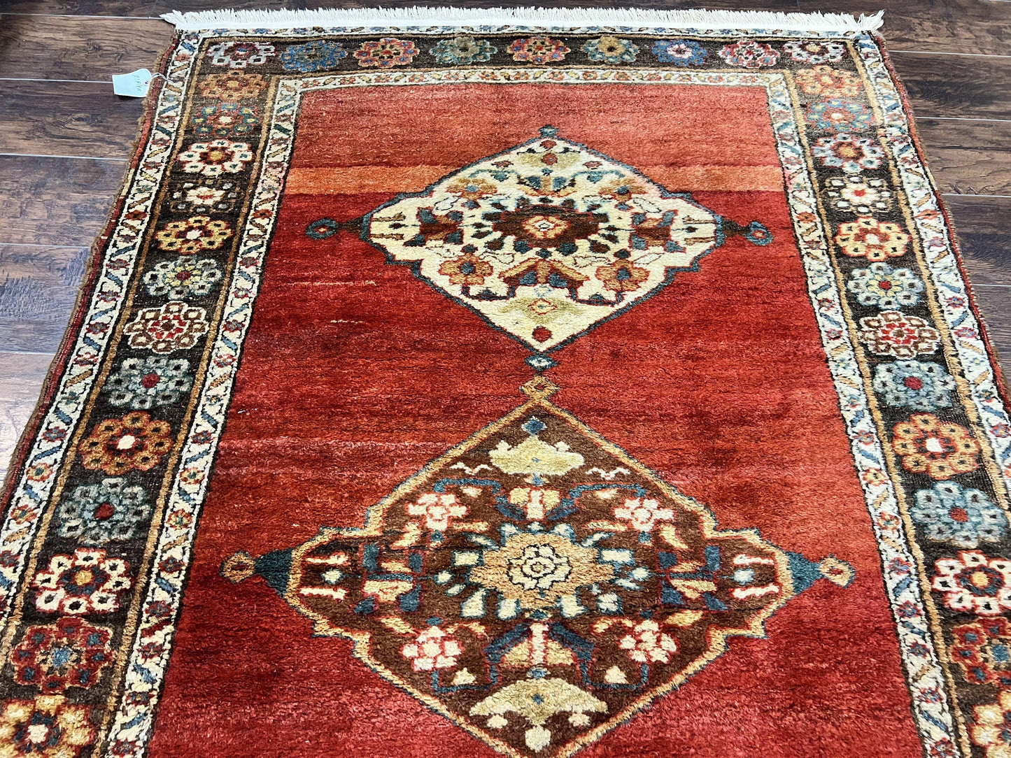 Antique Persian Bidjar Rug 4x8, Triple Medallions, Handmade Oriental Carpet, 1920s Rug, Wool Rug, Red - Nuvé