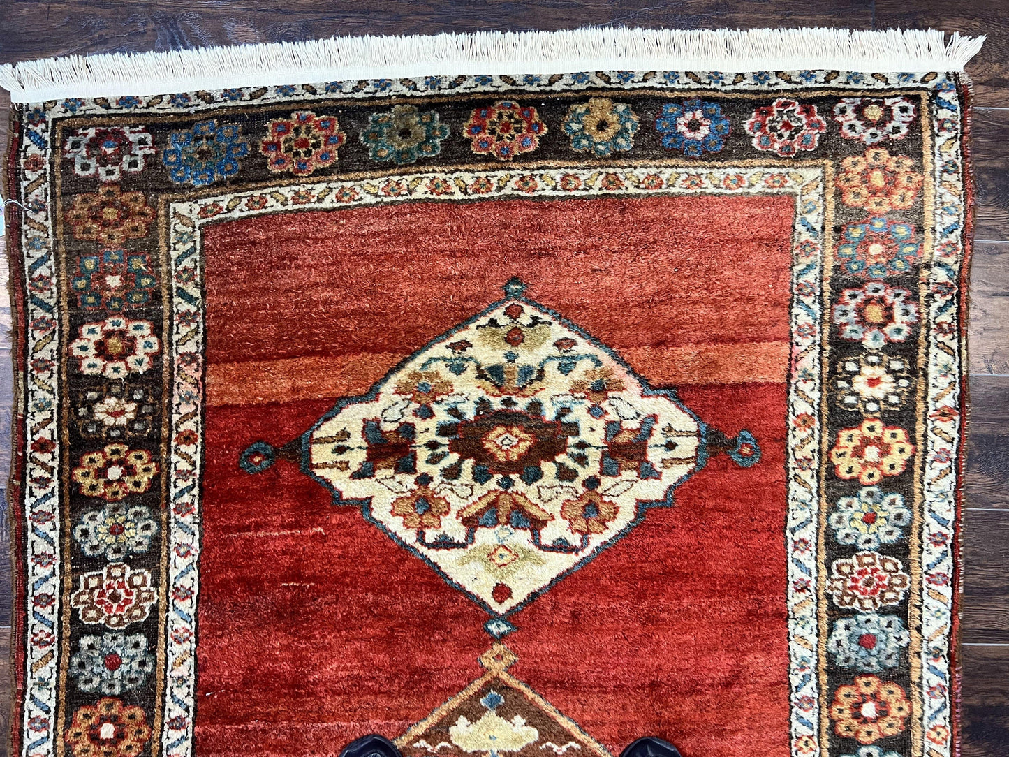 Antique Persian Bidjar Rug 4x8, Triple Medallions, Handmade Oriental Carpet, 1920s Rug, Wool Rug, Red - Nuvé
