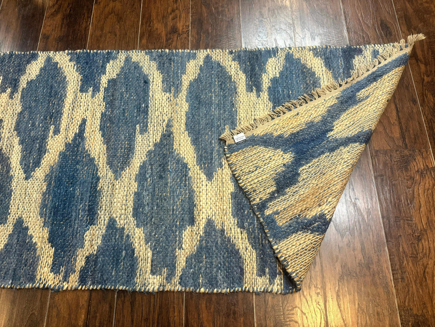 Modern Jute Runner Rug 2.9 x 7.9, Beige and Blue, Handwoven, Kaleen Rug - Nuvé