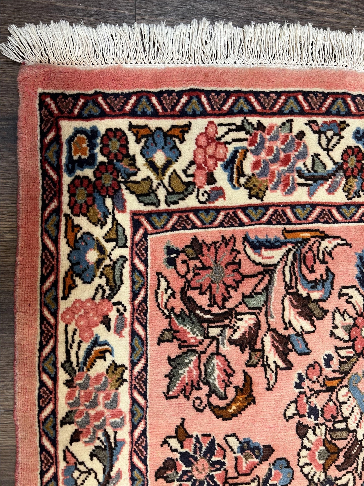 Persian Runner Rug 2.9 x 13.6, Semi Antique Vintage Persian Sarouk Hallway Rug, Wool Oriental Runner, Salmon and Cream, Floral Allover Hand Knotted - Nuvé