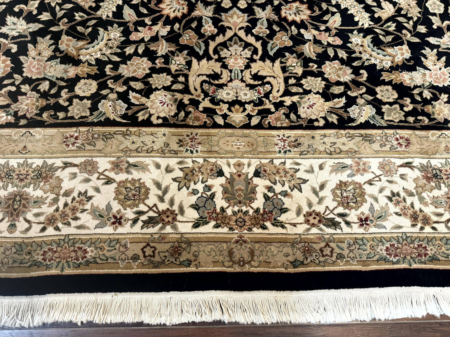 Sino Persian Rug 9x12, Floral Medallion, Black and Ivory, Elegant - Nuvé