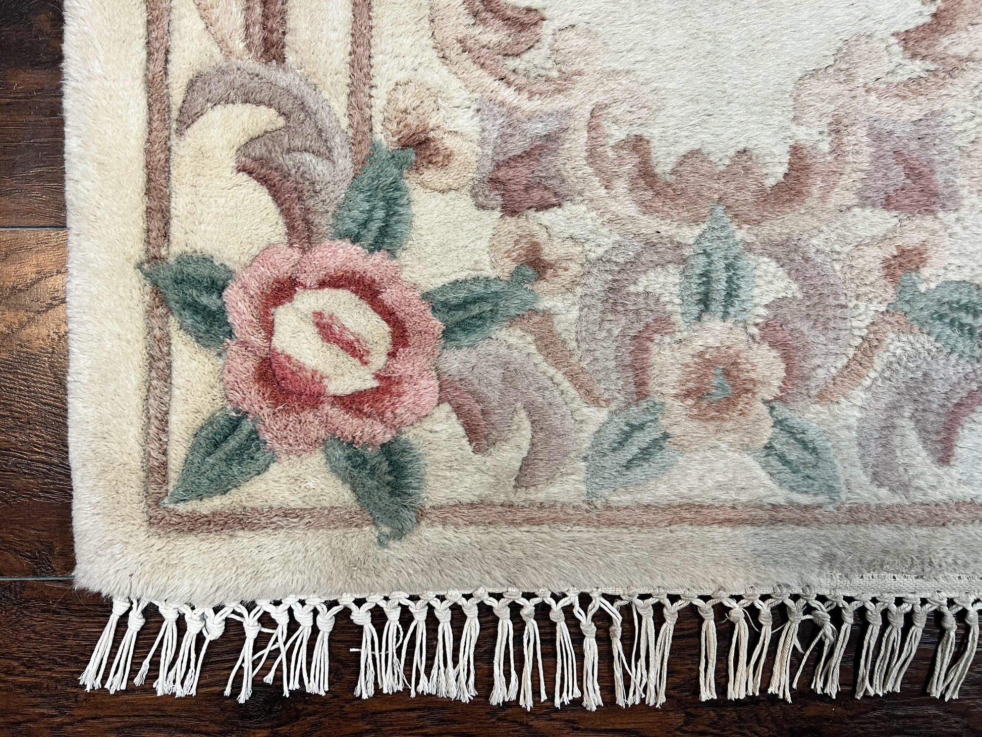 Chinese Aubusson Runner Rug 2.4 x 11, Hand Tufted Beige Floral European Design Hallway Rug, Elegant Rug, Vintage Wool Rug 11ft Long - Nuvé