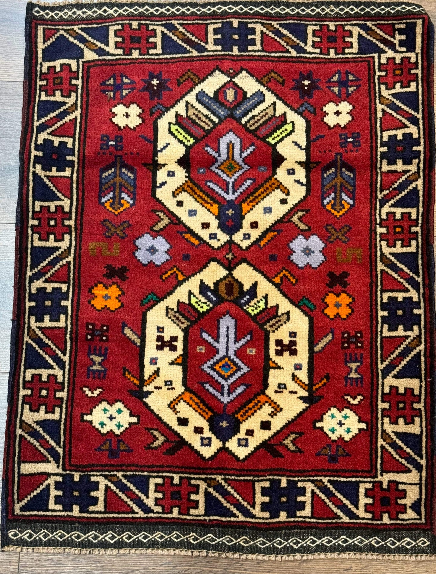 Small Persian Tribal Rug, Red and Ivory, Baluch Rug - Nuvé