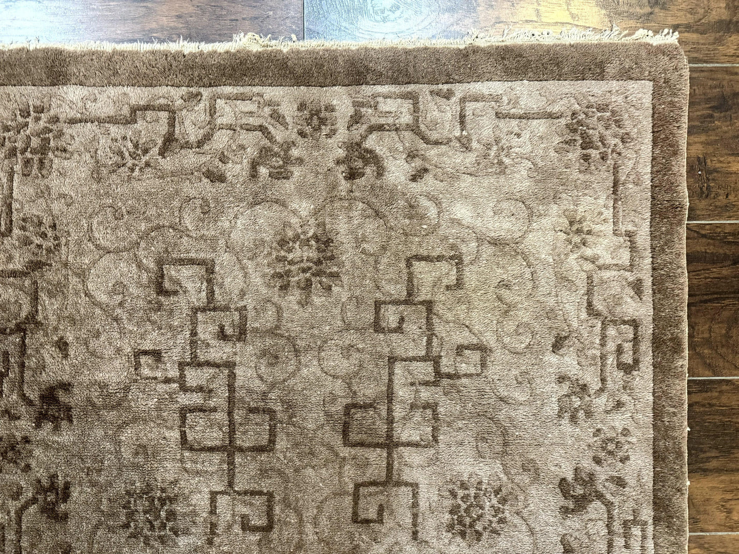 Antique Chinese Fette Rug 3x6, Taupe, Handmade Wool Chinese Carpet - Nuvé
